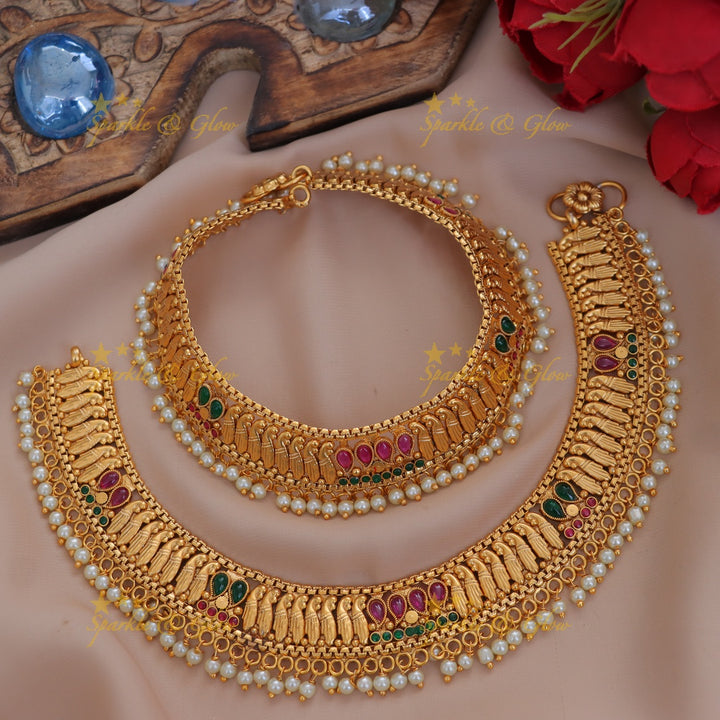 Elegant Peacock Mango Gold Anklet | Perfect for Weddings