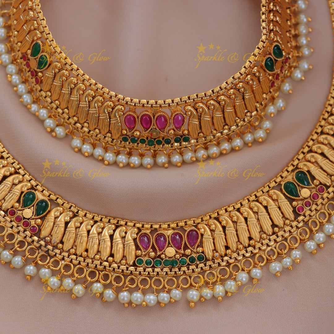 Elegant Peacock Mango Gold Anklet | Perfect for Weddings