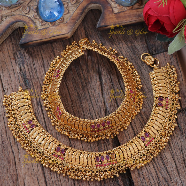 Elegant Peacock Mango Gold Anklet | Perfect for Weddings