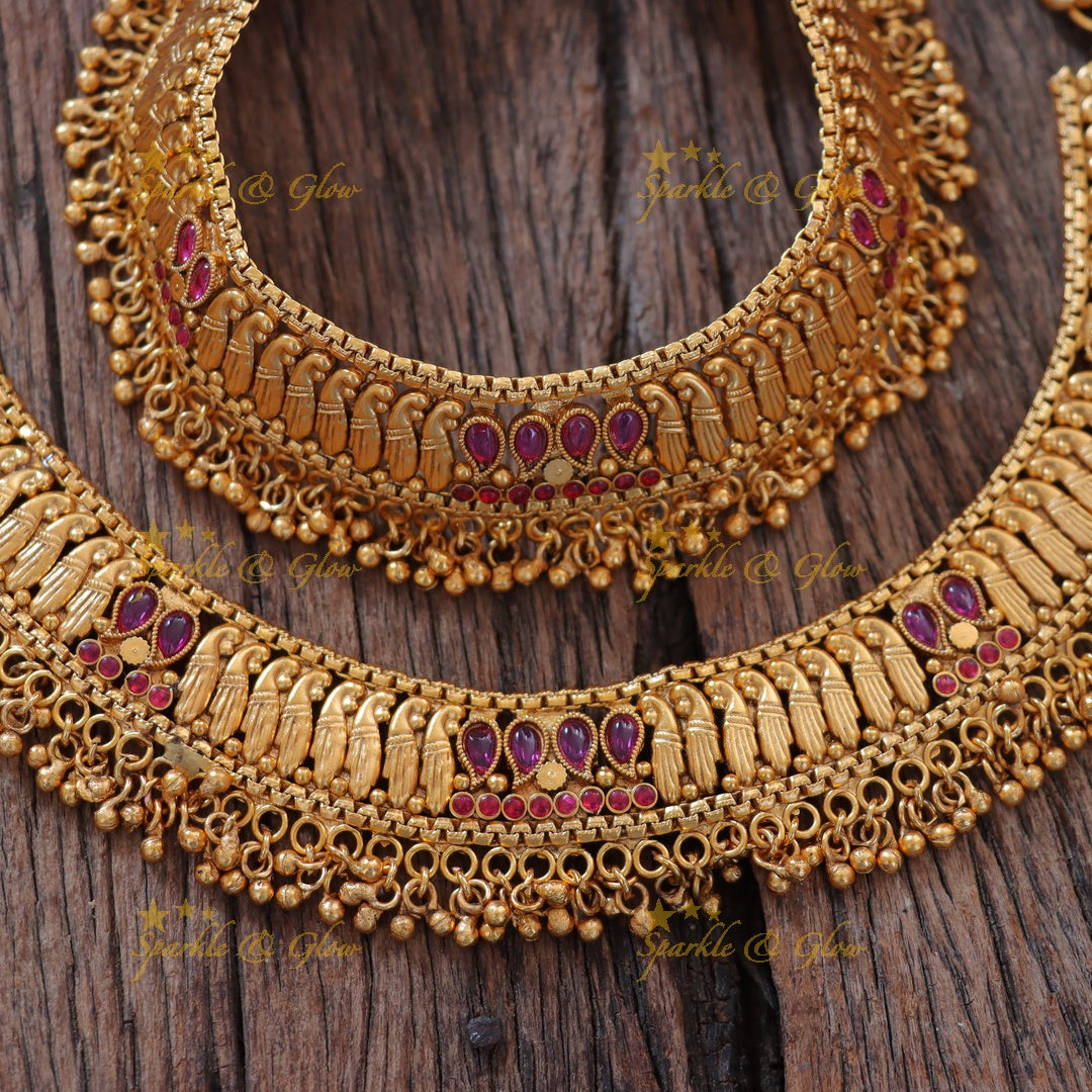 Elegant Peacock Mango Gold Anklet | Perfect for Weddings