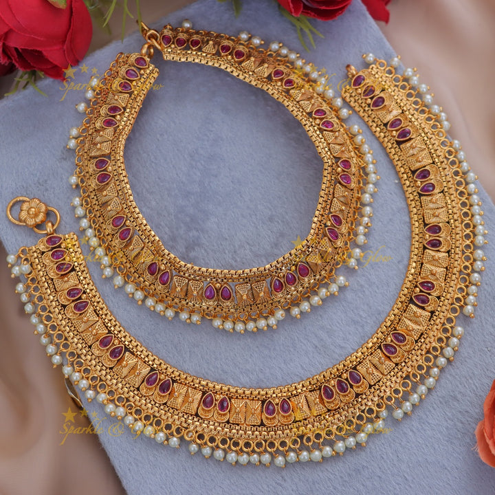 Exquisite Gold Beads Festival Anklet for Your Festive Look