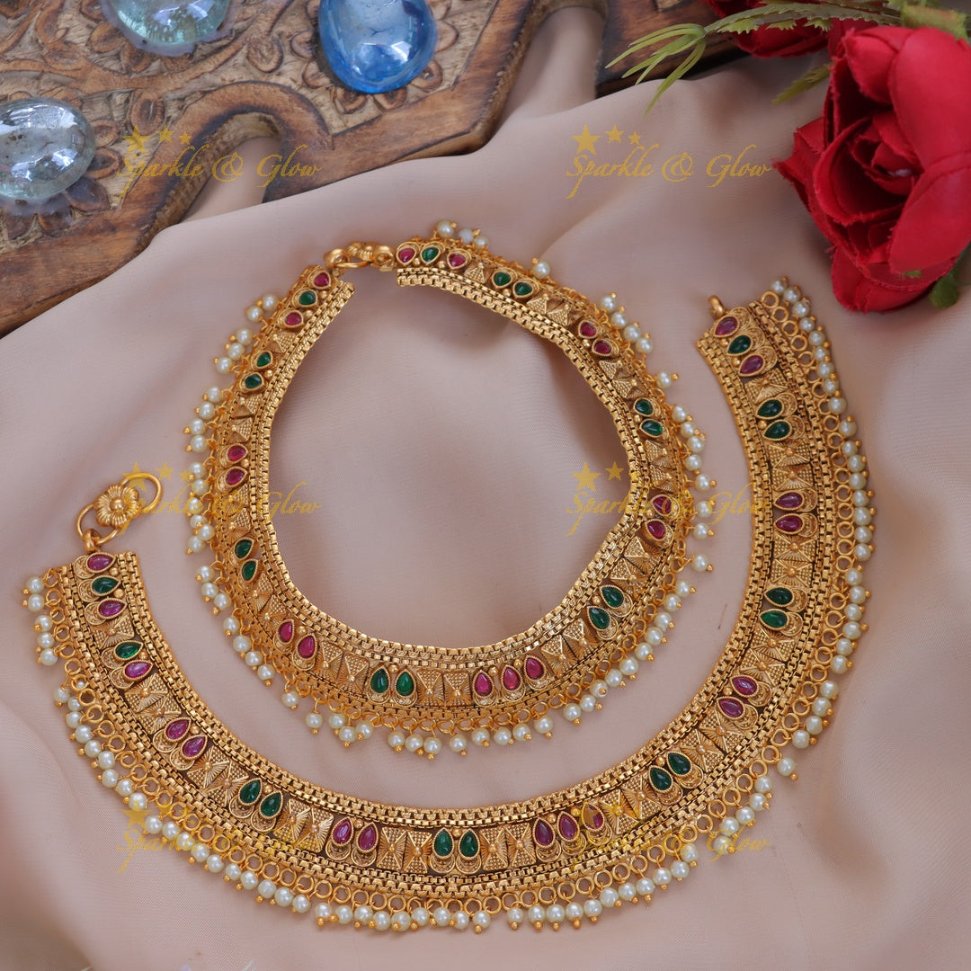 Exquisite Gold Beads Festival Anklet for Your Festive Look