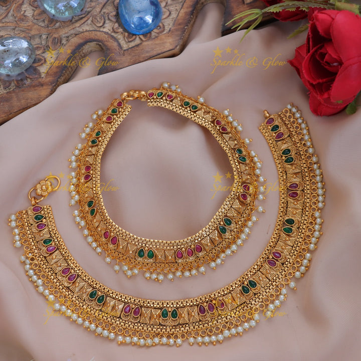 Exquisite Gold Beads Festival Anklet for Your Festive Look