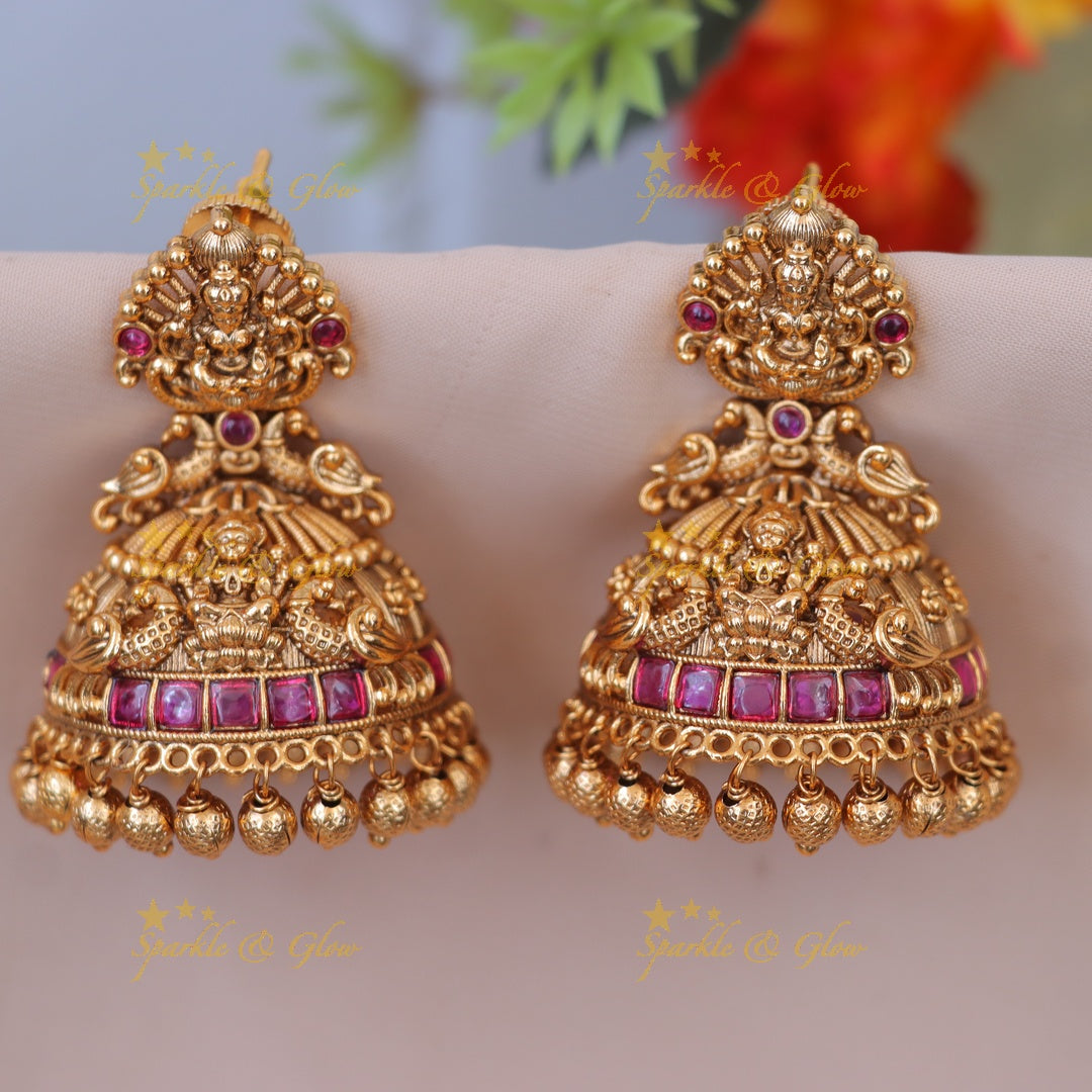 Exquisite Temple Lakshmi Jhumka Earrings - Sparkle & Glow