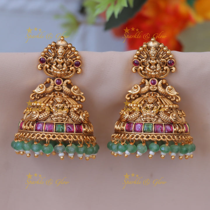 Exquisite Temple Lakshmi Jhumka Earrings - Sparkle & Glow