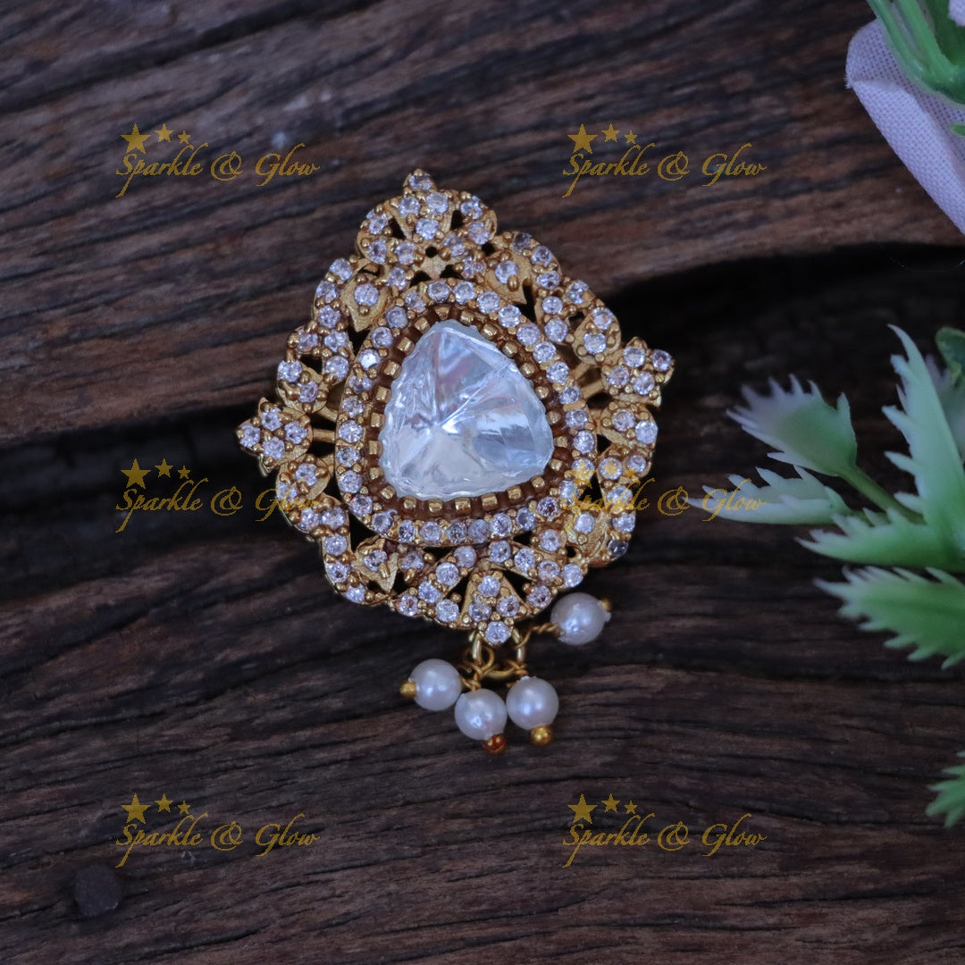 Exquisite Stone & Pearl Saree Pin - Festive Collection