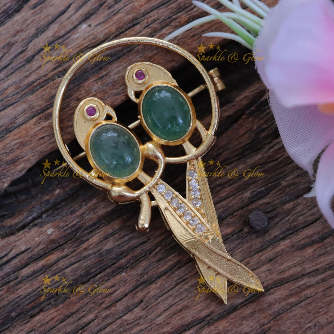 Exquisite Parrot Gold Pin - Perfect for Festive Sarees