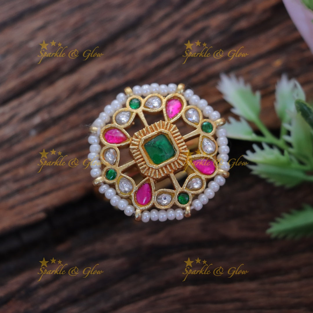 Exquisite Pearl & Kundan Ring for Weddings & Celebrations