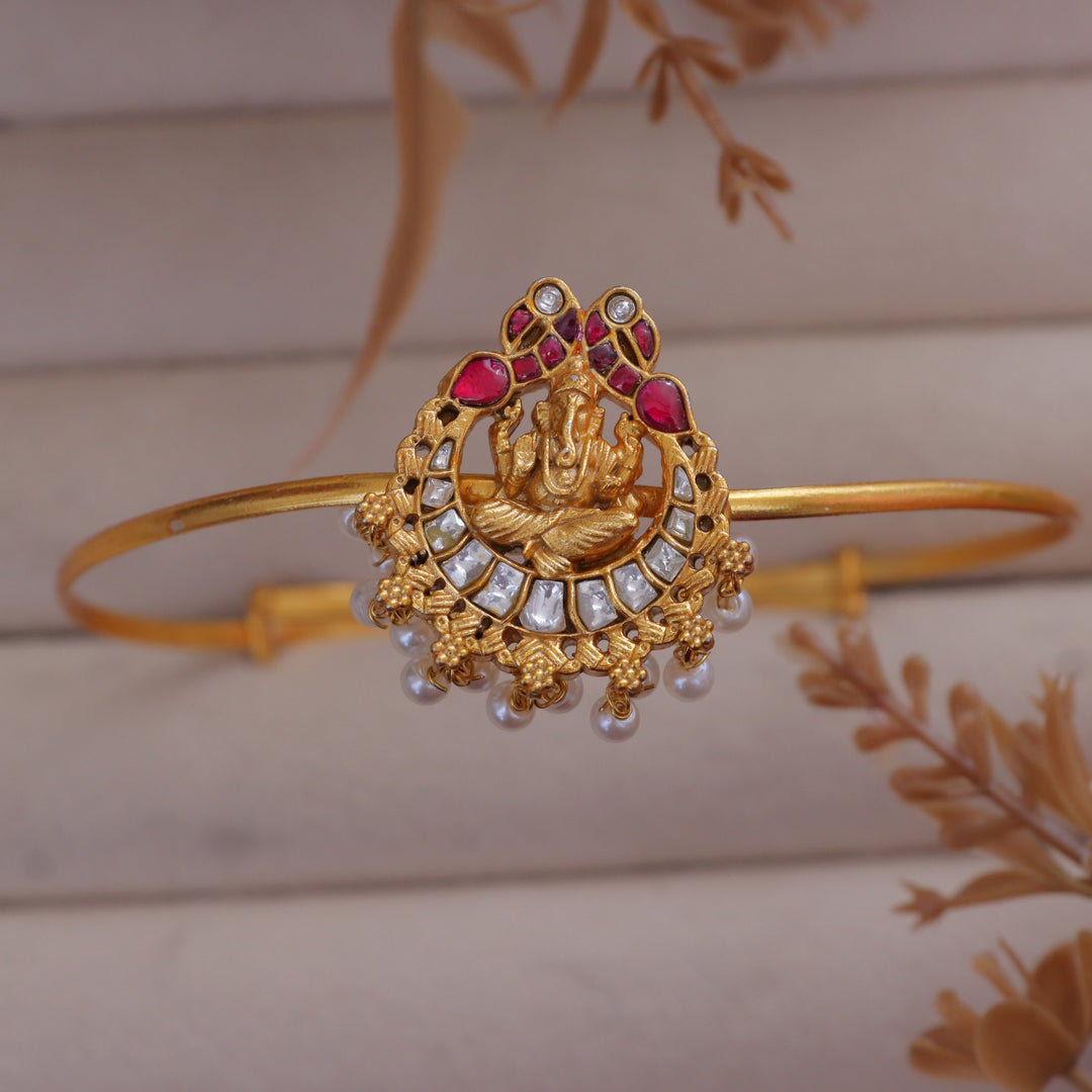 Exquisite Jadau Ganesh Peacock Vanki - Festive Elegance