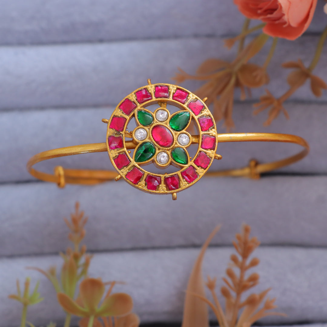 Elegant Round Floral Jadau Bangle - Perfect for Weddings