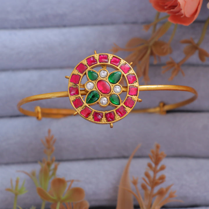 Elegant Round Floral Jadau Bangle - Perfect for Weddings