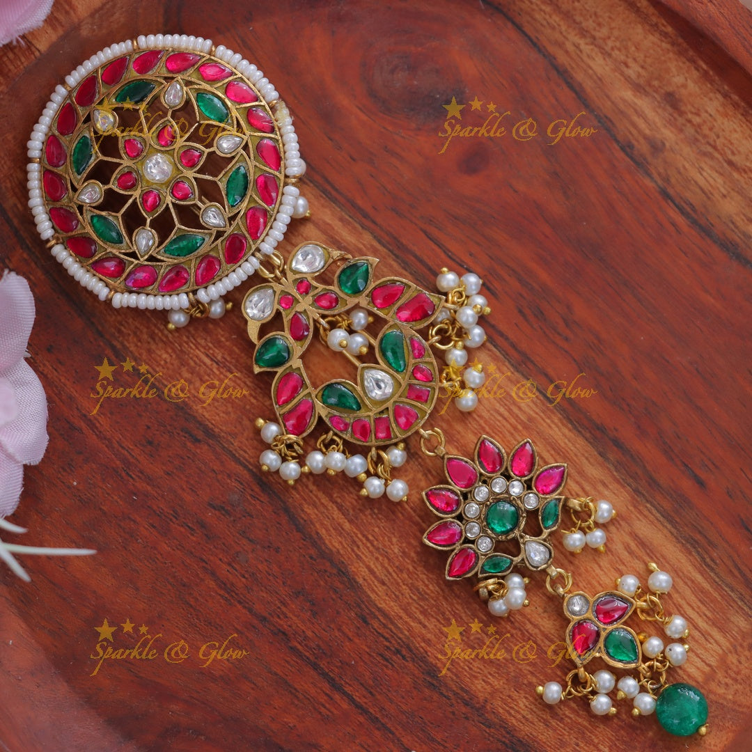 Exquisite Jadau Floral Peacock Hair Jewel for Weddings