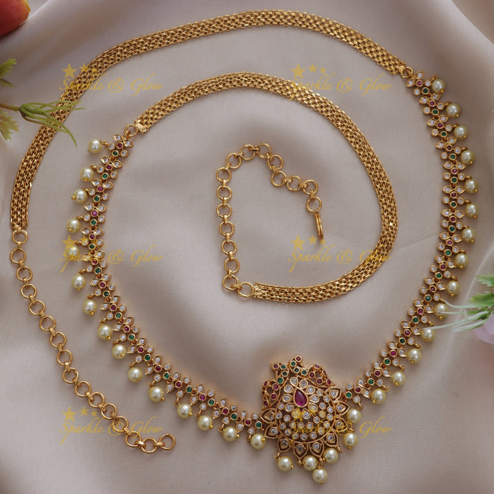 Exquisite Peacock Pearl Hip Chain for Festive Glamour