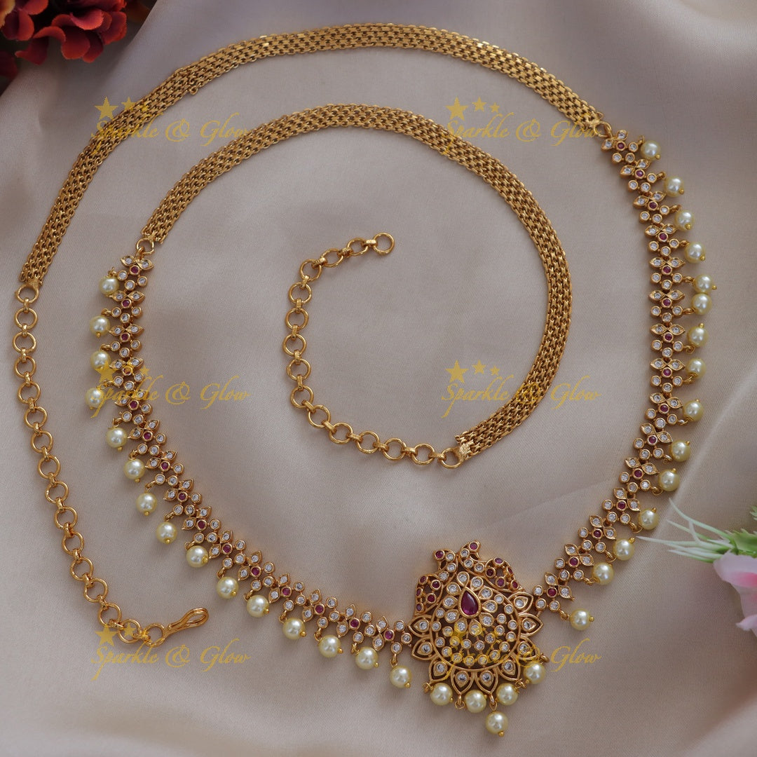 Exquisite Peacock Pearl Hip Chain for Festive Glamour