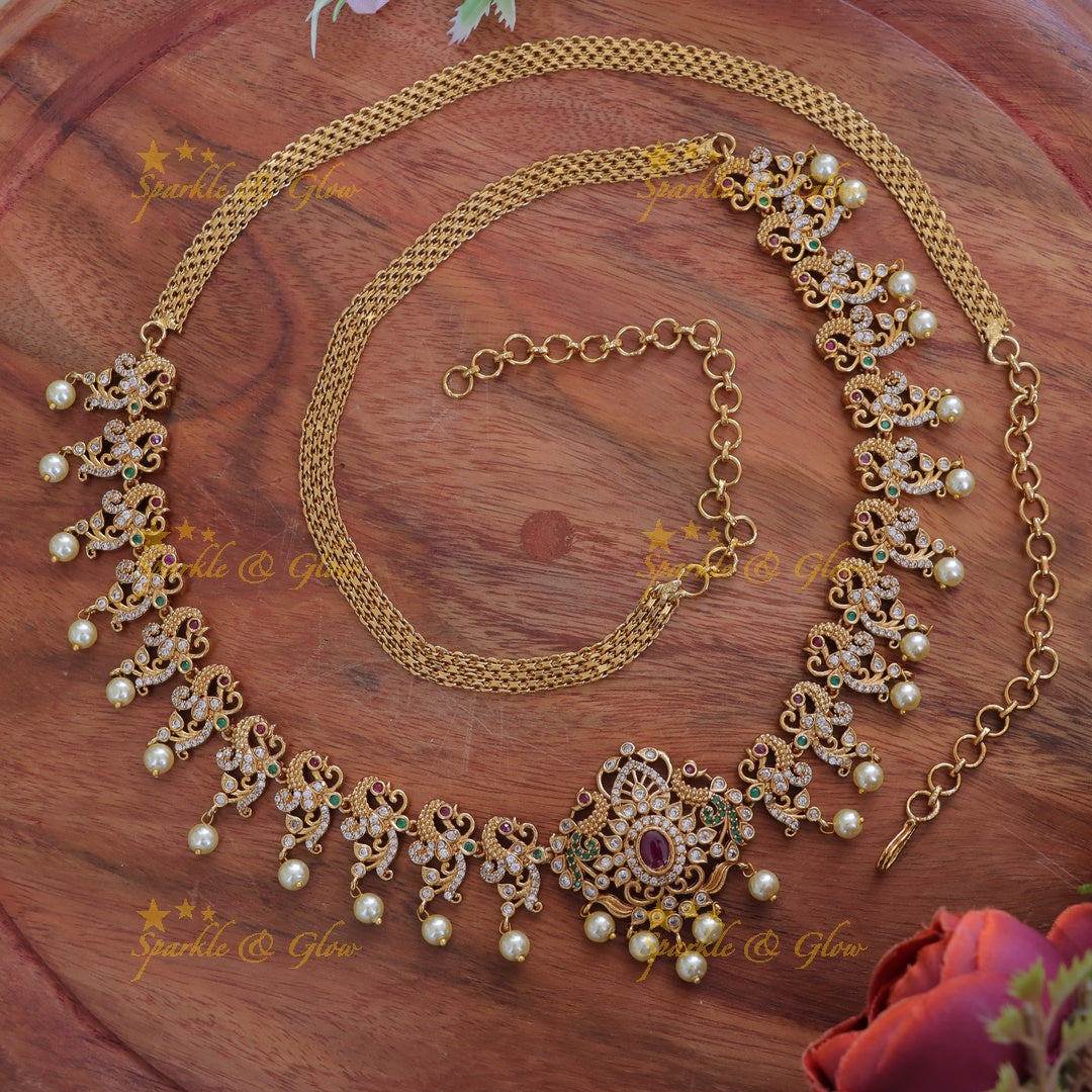 Elegant Pearl Peacock Hipchain for Your Graceful Attire