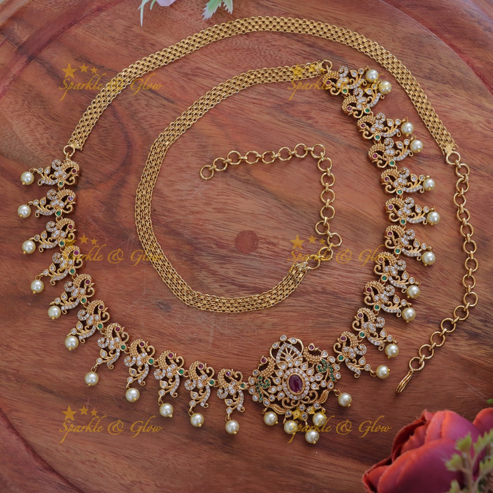 Elegant Pearl Peacock Hipchain for Your Graceful Attire