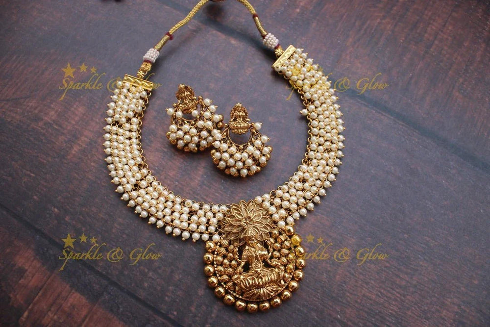 Gold alike antique gold cluster Lakshmi necklace - Sparkle and Glow