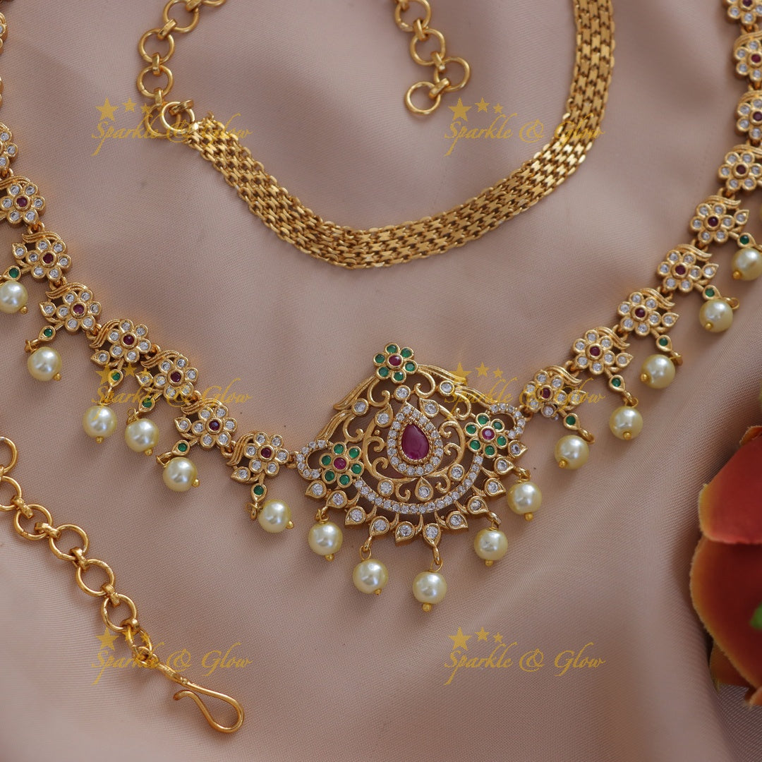 Elegant Floral Pearl Gold Hip Chain for Bridal Wear