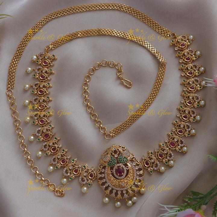 Elegant Peacock Pearl Hip Belt for Weddings & Events