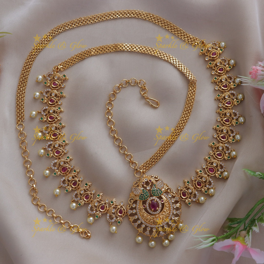 Elegant Peacock Pearl Hip Belt for Weddings & Events