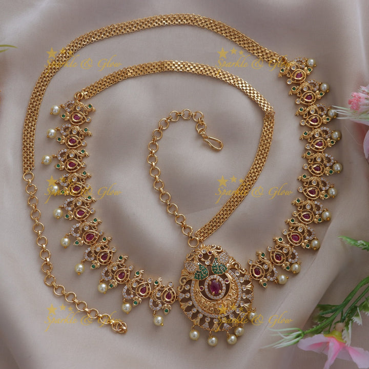 Elegant Peacock Pearl Hip Belt for Weddings & Events