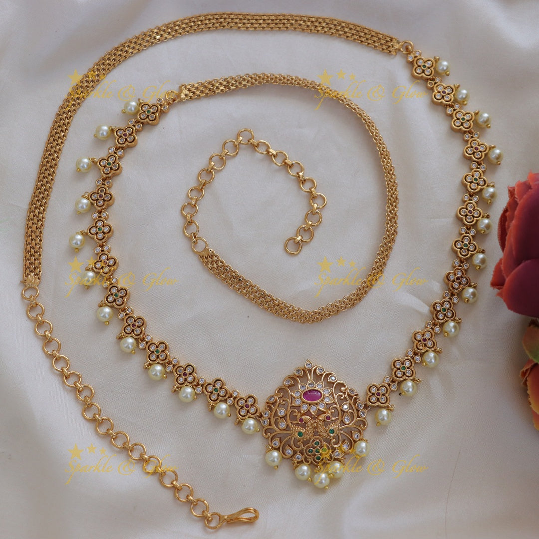Exquisite Gold Floral Peacock Wedding Hip Chain
