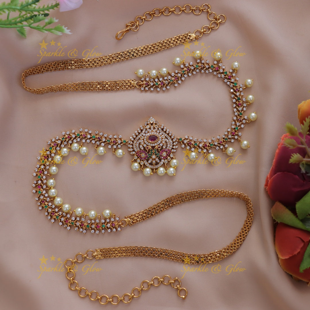 Elegant Gold Peacock Hipchain with Pearls for Weddings