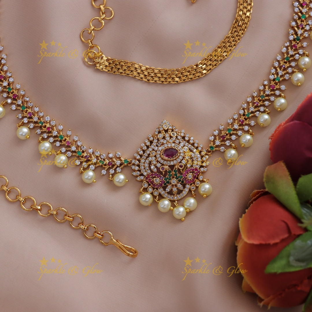 Elegant Gold Peacock Hipchain with Pearls for Weddings