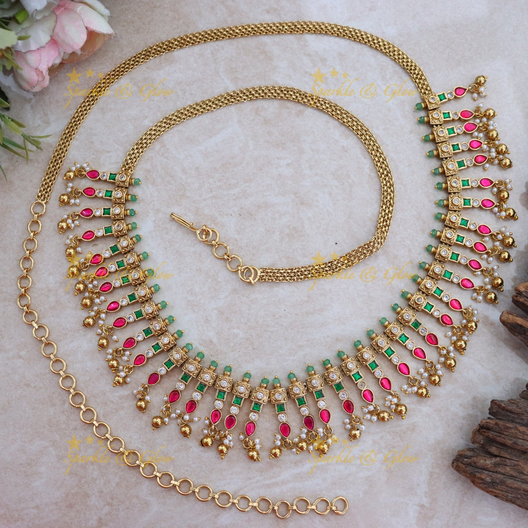 Exclusive Green Beads Gold Hipchain - Festive Elegance