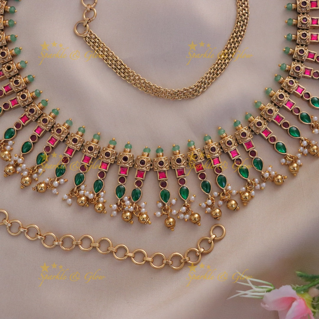 Exclusive Green Beads Gold Hipchain - Festive Elegance