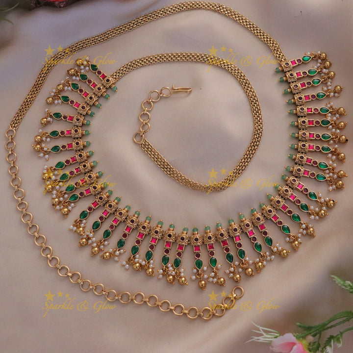 Exclusive Green Beads Gold Hipchain - Festive Elegance