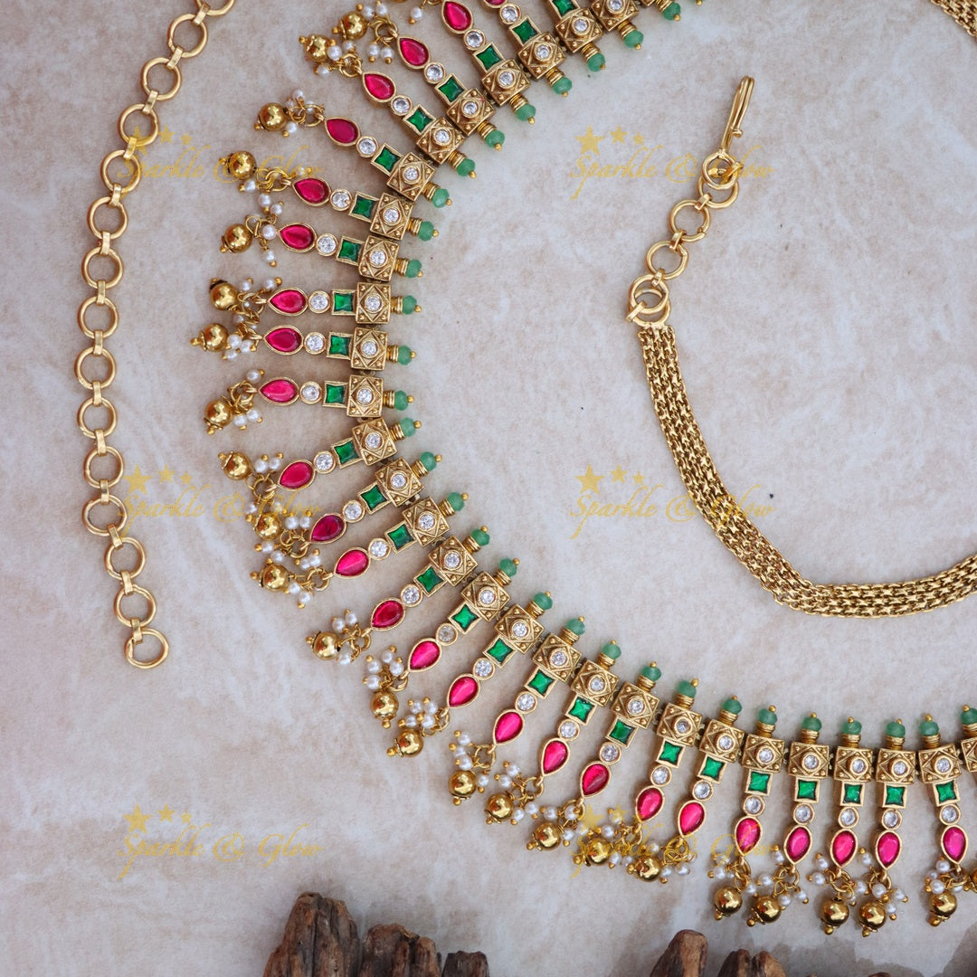 Exclusive Green Beads Gold Hipchain - Festive Elegance