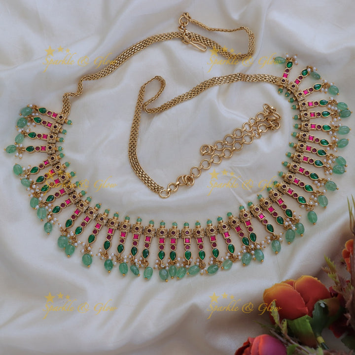 Exclusive Green Beads Gold Hipchain - Festive Elegance