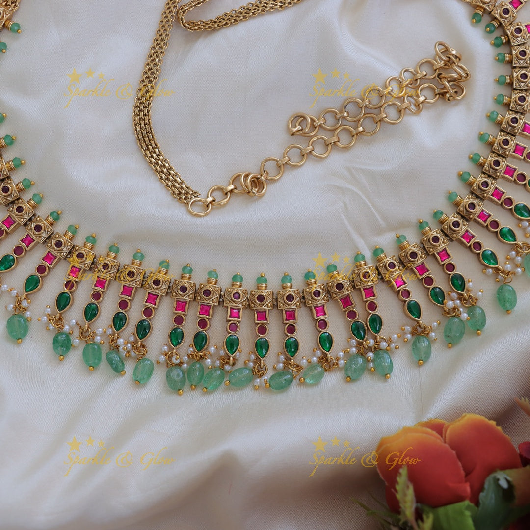 Exclusive Green Beads Gold Hipchain - Festive Elegance