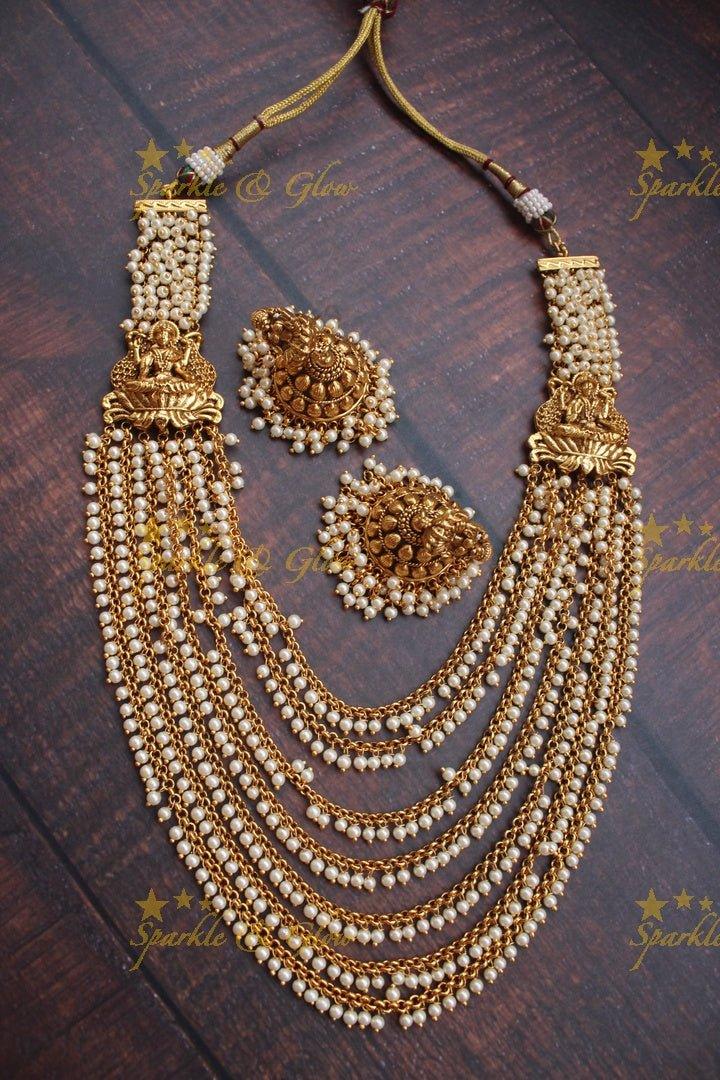 Elegant layered pearl Lakshmi haram - Sparkle and Glow