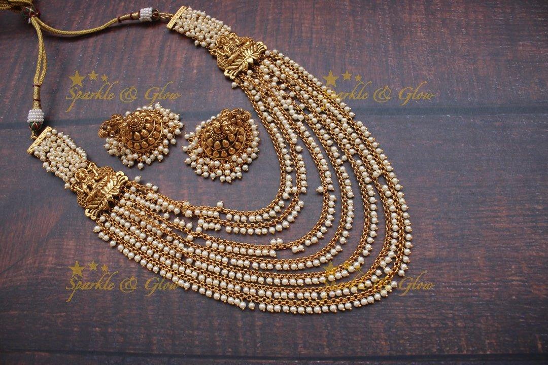 Elegant layered pearl Lakshmi haram - Sparkle and Glow