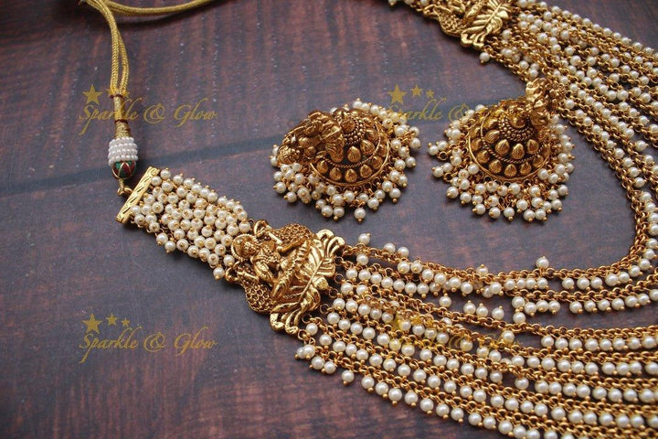 Elegant layered pearl Lakshmi haram - Sparkle and Glow