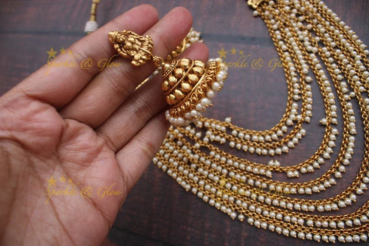 Elegant layered pearl Lakshmi haram - Sparkle and Glow