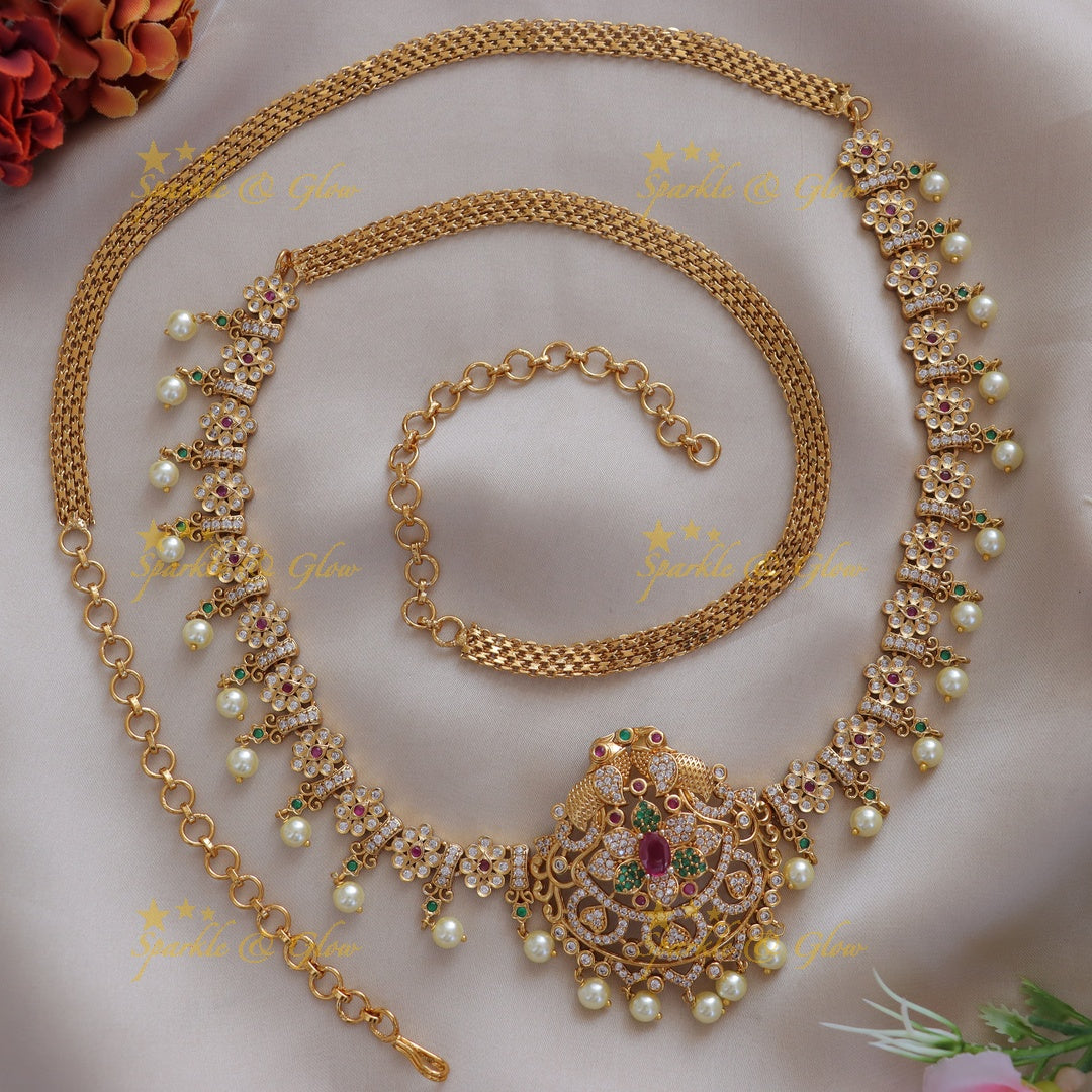 Exquisite Floral Peacock Hipchain - Perfect Wedding Jewellery