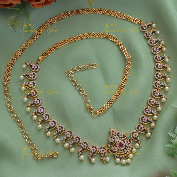 Gold Pearl Floral Hip Chain for Weddings & Festivities