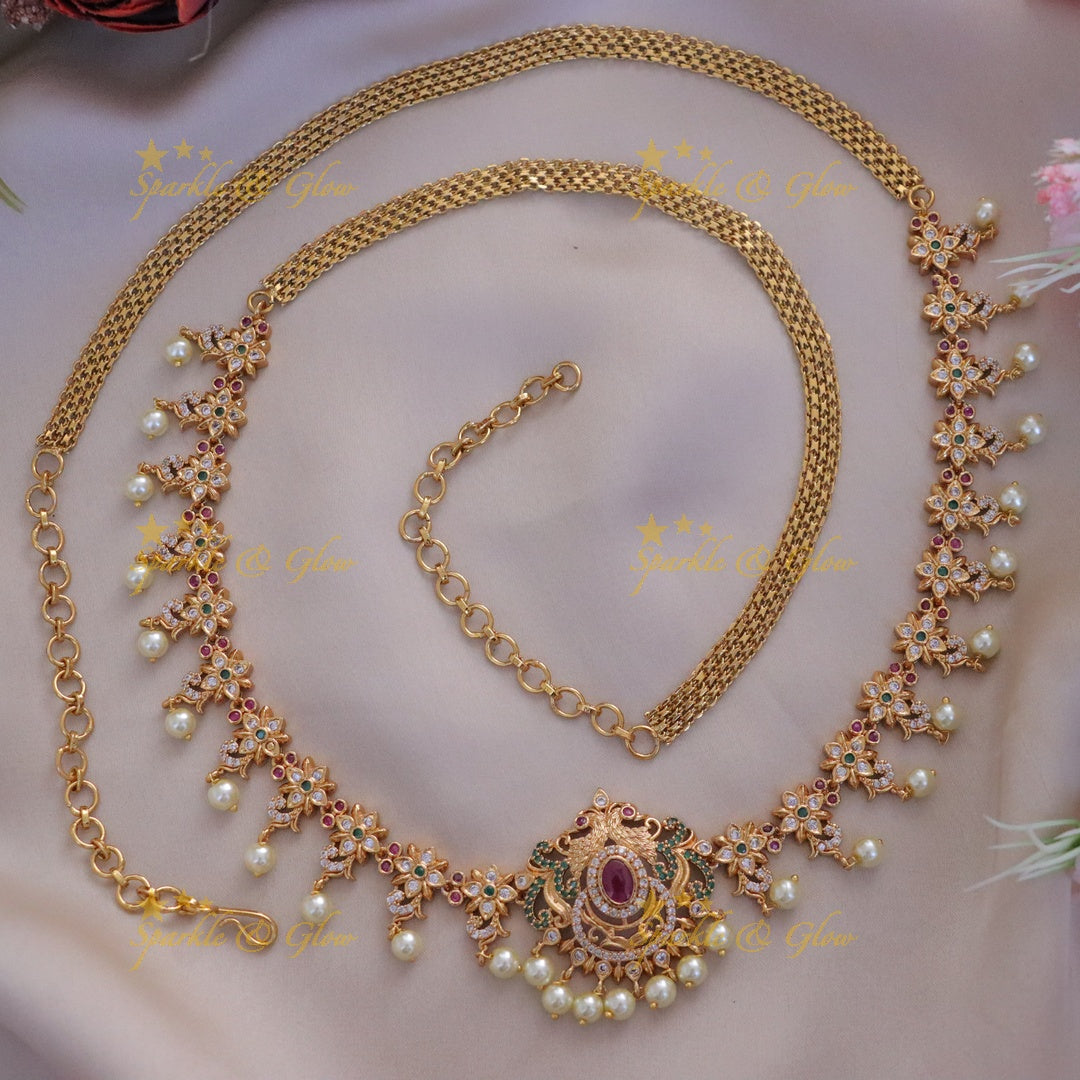 Elegant Peacock Pearl Hip Chain for Bridal Elegance