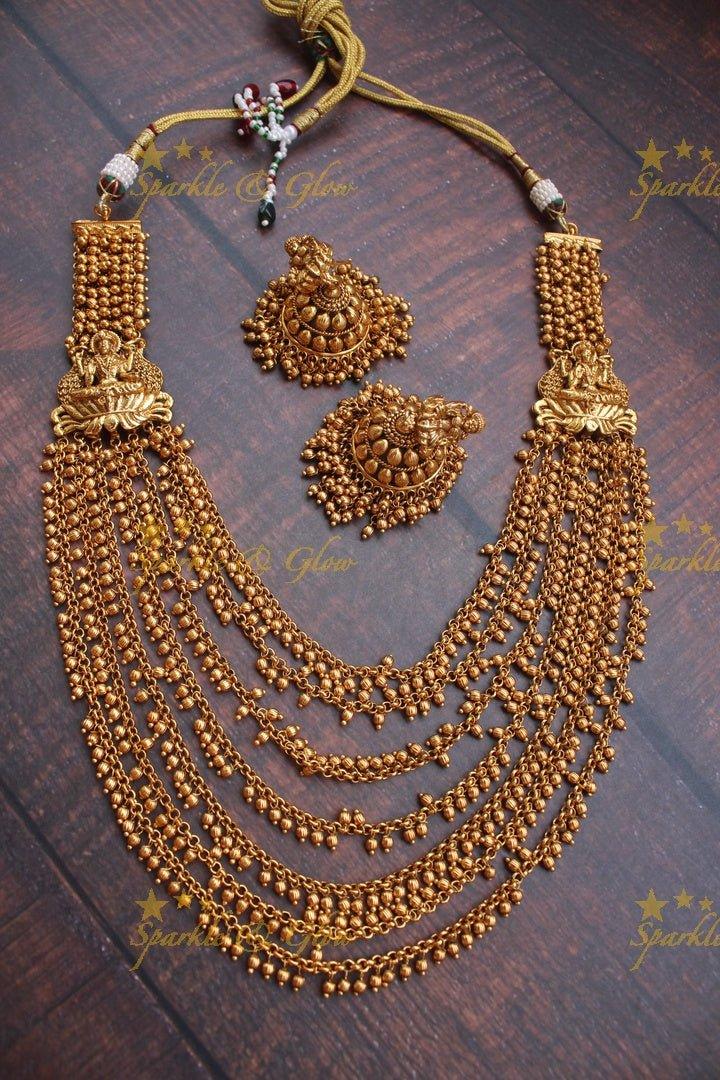 Elegant layered pearl Lakshmi haram - Sparkle and Glow