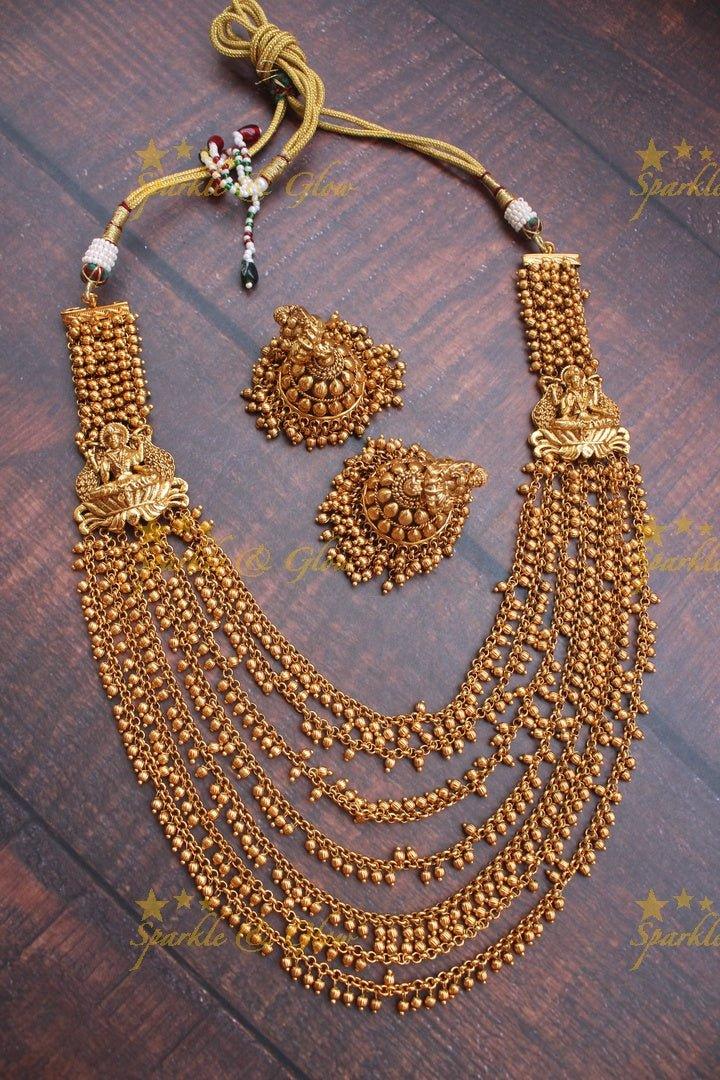 Elegant layered pearl Lakshmi haram - Sparkle and Glow