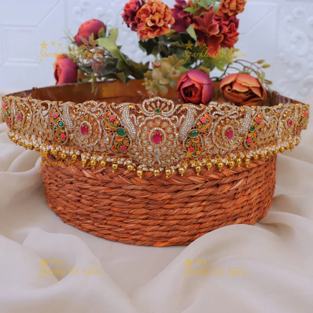Elegant Floral Peacock Gold Hipbelt – Perfect for Weddings