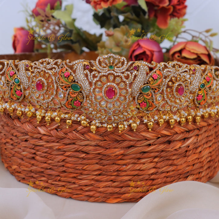 Elegant Floral Peacock Gold Hipbelt – Perfect for Weddings