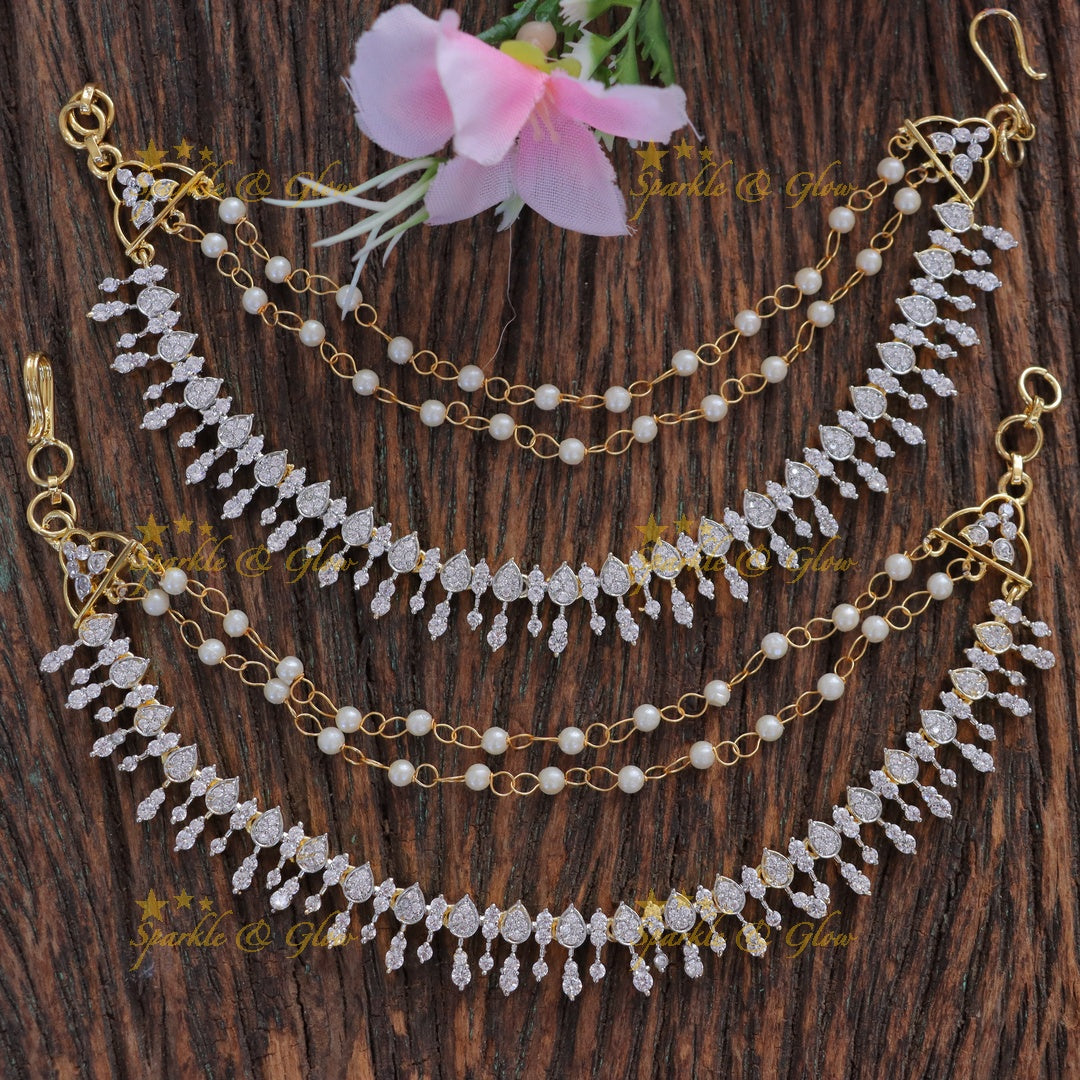 Exquisite Pearl & Gold Ear Chains for Festive Glamour