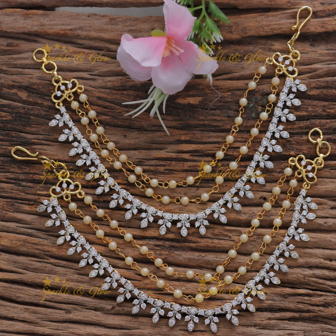 Exquisite Pearl & Gold Earchain for Weddings