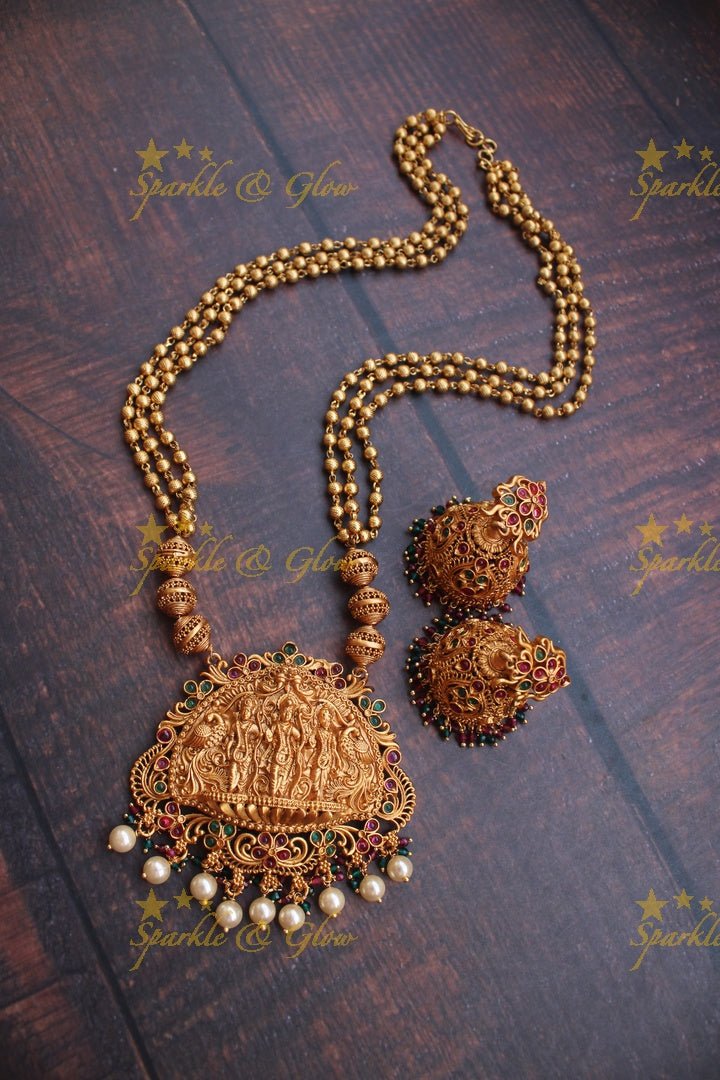 Premium matte Ramparivar pendent chain set - Sparkle and Glow - Back Thread - 