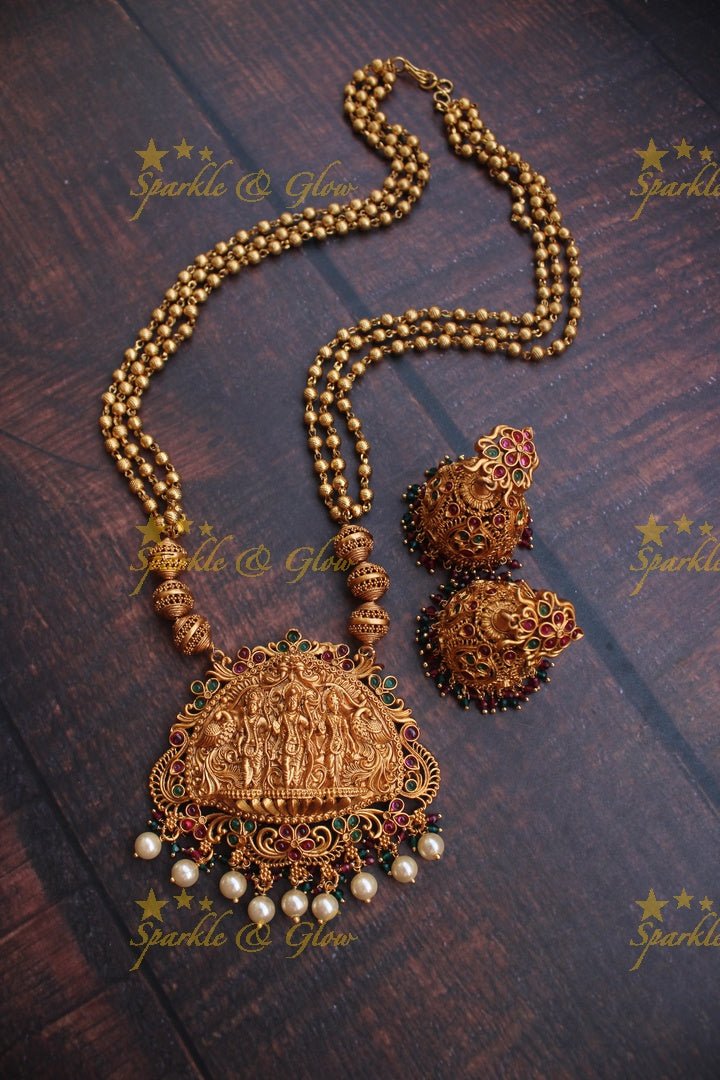 Premium matte Ramparivar pendent chain set - Sparkle and Glow - Back Thread - 