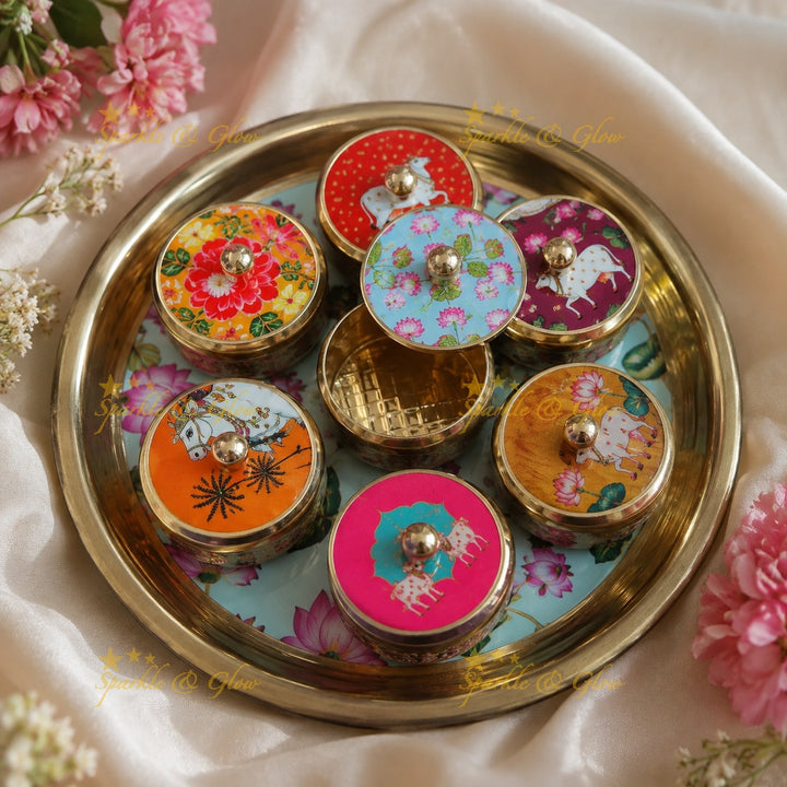 Exquisite Pichwai Kumkum Box Set with Artistic Tray